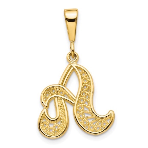 10k yellow or white genuine gold Filigree letter initial alphabet charm pendant - Picture 1 of 16